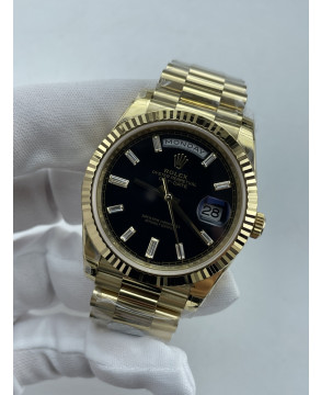 (준비완료/특급배송)NO.3662/QP공장 롤렉스 데이데이트40 옐로우골드 텅스텐 블랙바게트다이얼 스틸브레이슬릿 208~211g로